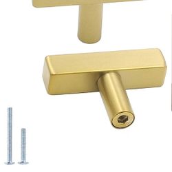30 Pack Gold Cabinet Knobs Brushed Gold Drawer Knobs T Brass Cabinet Pulls for Kitchen Cupboard & Drawer Hardware