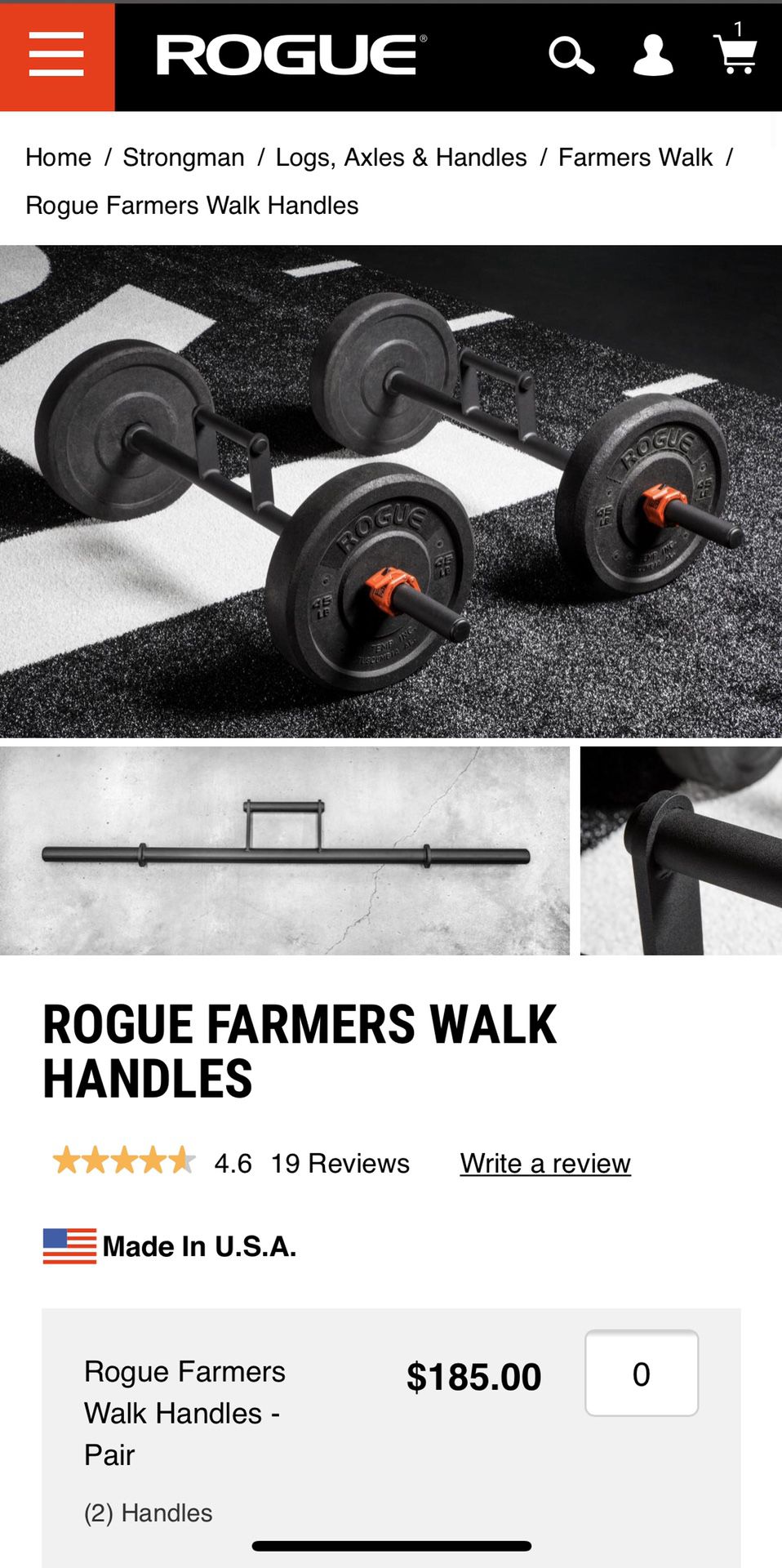 Rogue Fitness Farmers Walk Handles