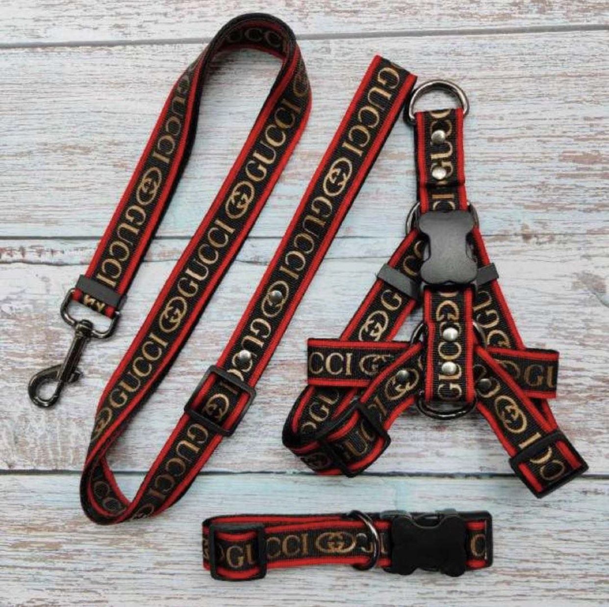 Gucci LV Dior Off White Dog Collar Harness Leash Set