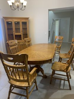 Solid Wood Dinner Table And Cabinet Set 