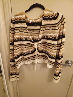 Striped Crochet Knit Crop Cardigan