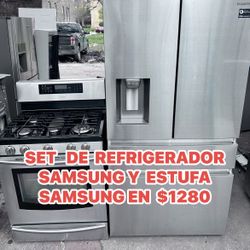 BONITO SET DE REFRIGERADOR SAMSUNG Y ESTUFA SAMSUNG EN ESELENTE CON DICIONES CON 2 MESES DE GARANTÍA 
