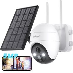 BRAND NEW IN BOX ieGeek 5MP Security Cameras Wireless Outside, Solar Camera Outdoor Wireless WiFi 360° PTZ Battery Powered with Spotlight & Siren