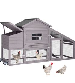 Aivituvin Wooden Chicken Coop on Wheels AIR23, Backyard Chicken Cage for 2-3 Hens - Gray