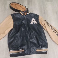 VINTAGE Aeropostale Varsity Letterman Bomber Jacket SZ M Faux Leather Spellout