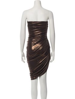 Norma Kamali Bronze Metallic Strapless Ruched Mini Dress