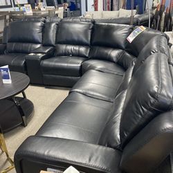 🖤Black Leather Power Reclining Couch🖤