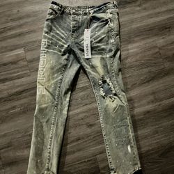 grey purple jeans with graphic