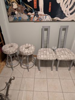 Silver and Beige Modern Chairs and Modern Stools