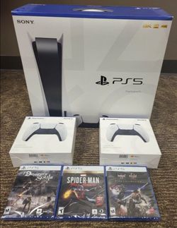 Sony PlayStation 5 PS5 Console Disc Version 3 Games + 2 Controller Bundle.