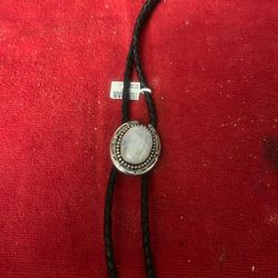 925 Silver Moonstone Leather Bolo Necklage 