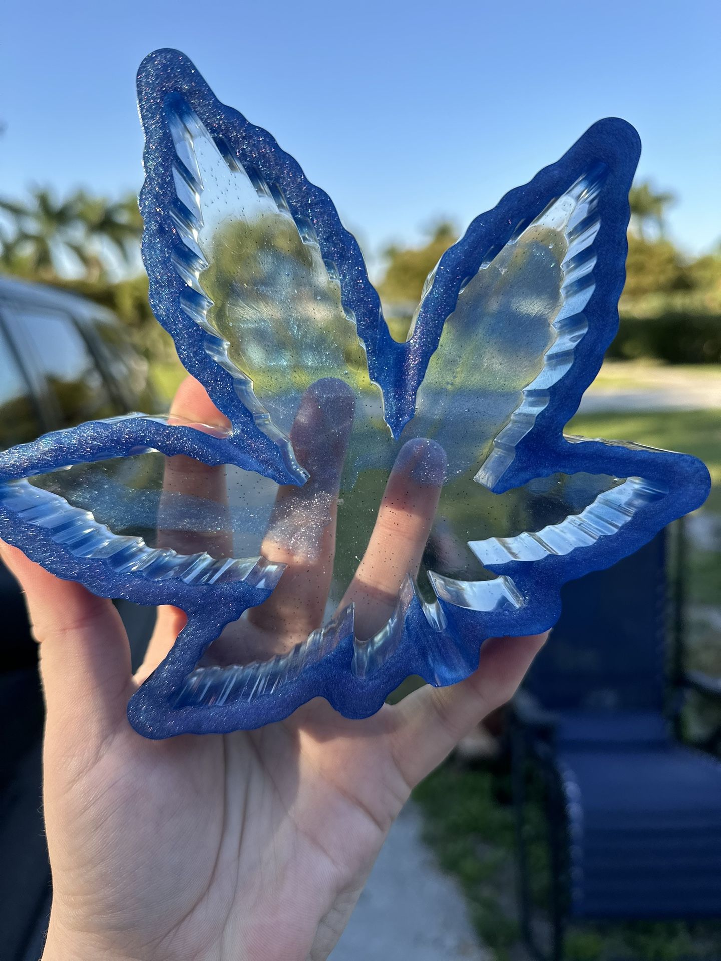 Blue and clear resin ashtray