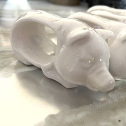  Vintage Shafford Set of 4 White Porcelain Pig Napkin Rings Holders