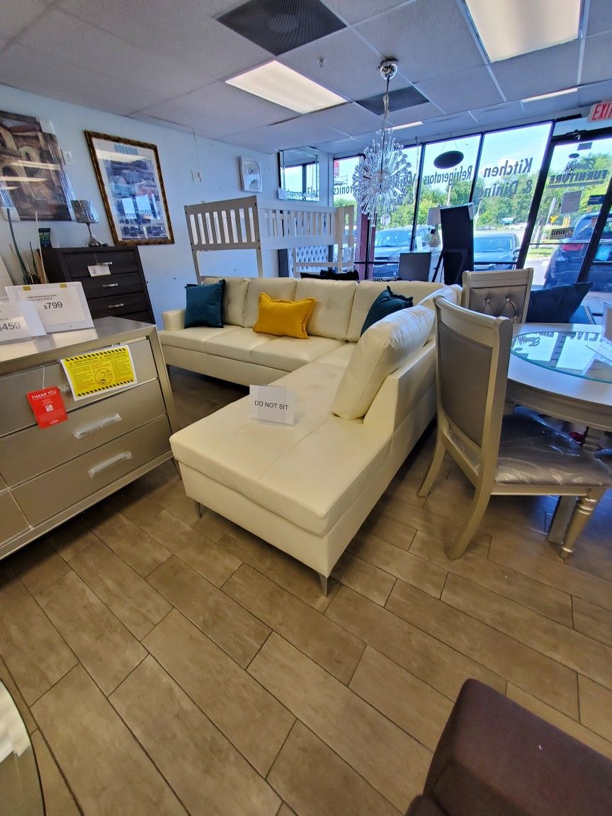 Brand New 2 Piece Sectional Sofa White Faux Leather - Financing & Layaway Available
