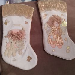 Beautiful Stocking! Gold & White.cute For Any Home For Xmas