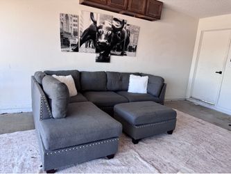 Gray sectional sofa couch sala ottoman