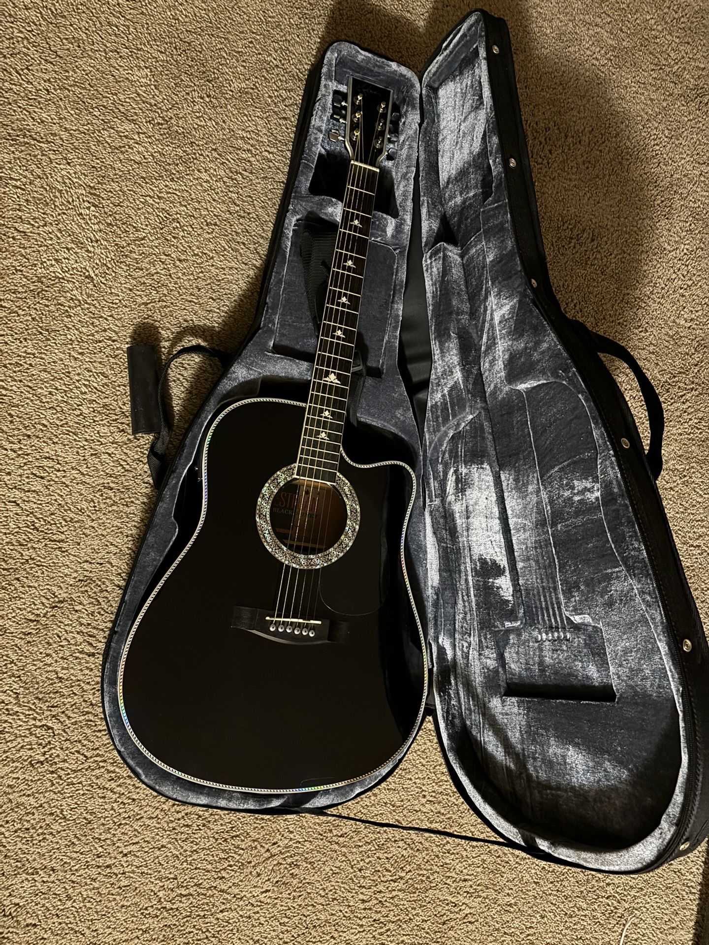 Esteban Black Silver Acoustic Electric Guitar
