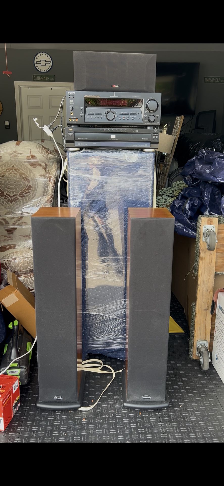 Polk Audio Speakers With Sony Receiver & JVC Disc Player