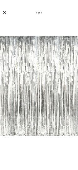 Metallic silver Foil Fringe Curtain - 3 pieces