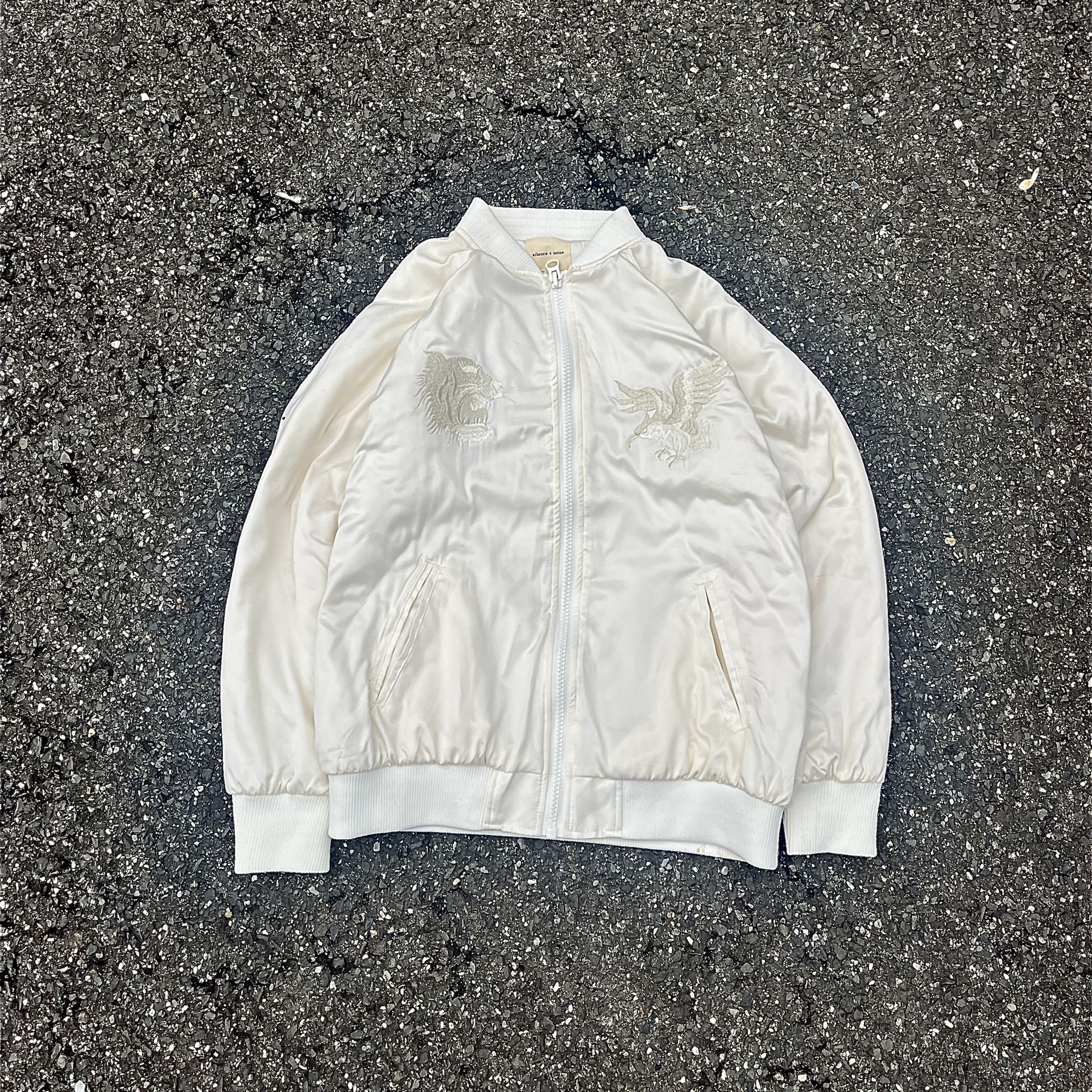 Urban Outfitters Silence & Noise Cream Satin Bomber Jacket