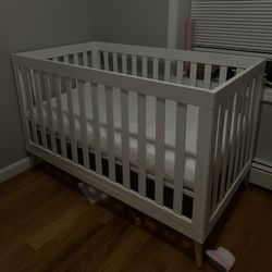 Brand New White Baby Crib + Memory Foam Mattress (Never Used)