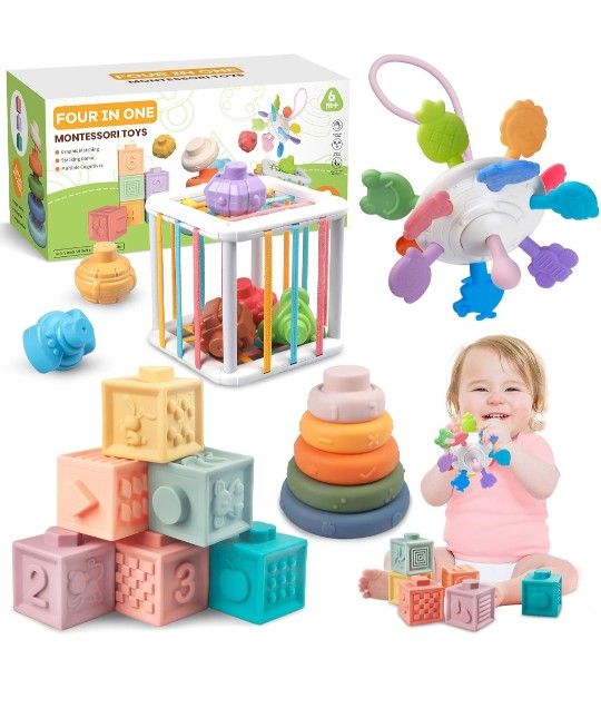 Brand New Montessori Soft Stacking Blocks for Babies, Infants Teething Toys, Sensory Balls and Educational Learning Set