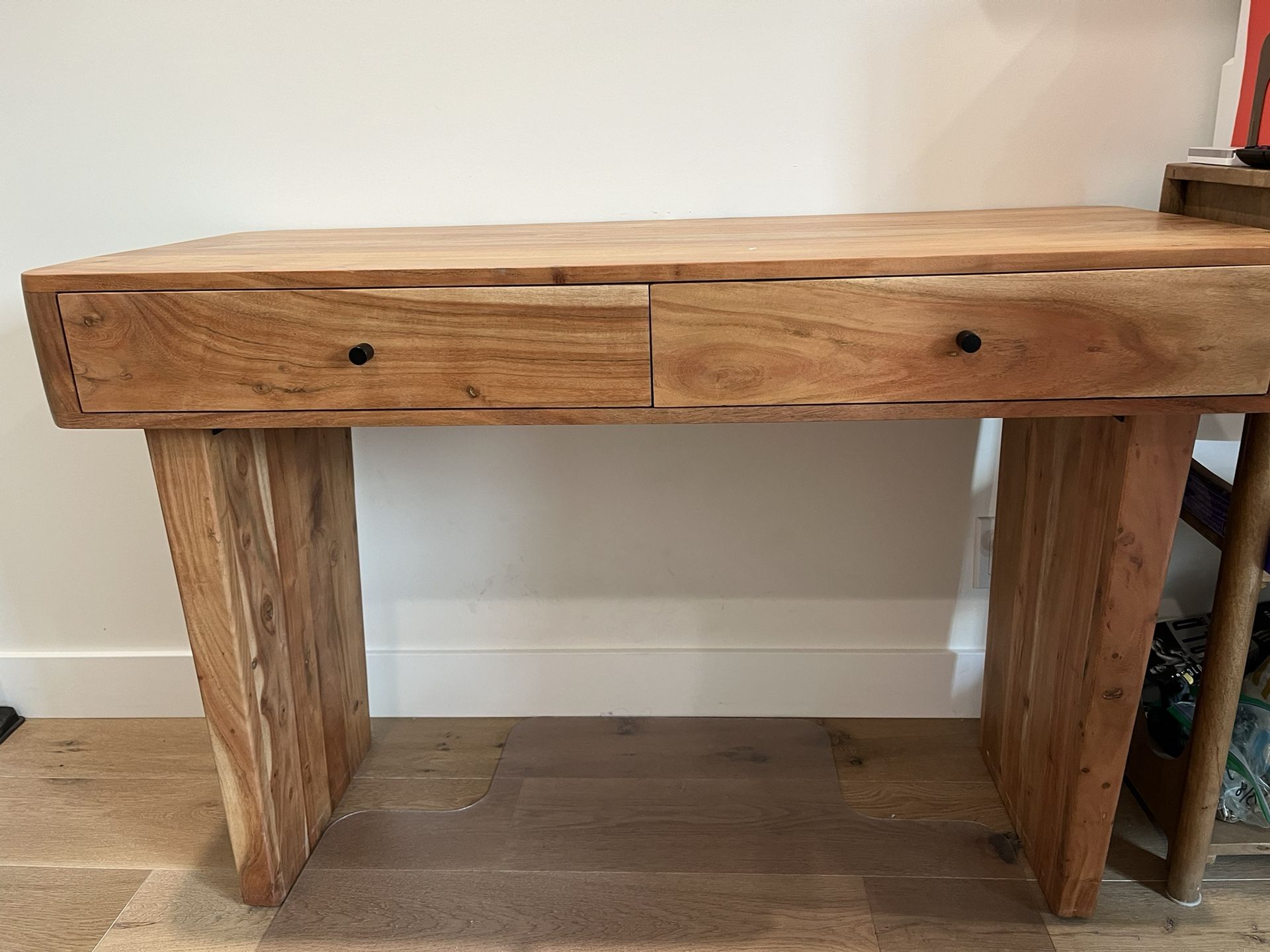 Two Drawer Wood desk With Leather Chair