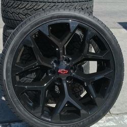 24" 24x10 Chevy Silverado GMC Sierra Glossy BLACK Wheels & Tires Suburban Escalade Tahoe Yukon Rims Rines Setof4..FINANCING ..