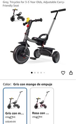 Kids Tricycle with Push Handle, Grey