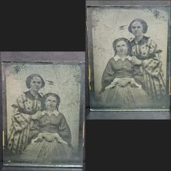 Antique Glass Dry Plate Photo Negative 4" x 3.5" Women Civil War 1800's 