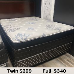 Queen Pillows Top With Free Box Spring - Same Day Delivery 
