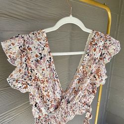 Free People Floral Wrap Top XS New With Tags 