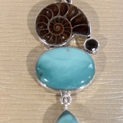 ARYA STERLING TURQUOISE PRASIOLITE PENDANT New w tag  XLARGE