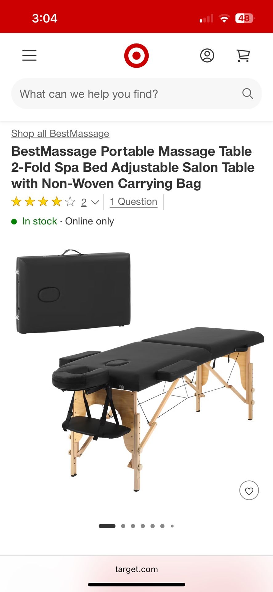 BestMassage Portable Massage Table 2-Fold Spa Bed Adjustable Salon Table with Non-Woven Carrying Bag