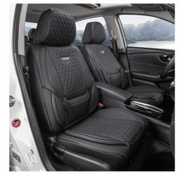 Luxury Nappa Leather Car Seat Covers Full Set – Black/Set Completo Negro
