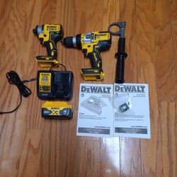 Dewalt 20V. Flexvolt Advantage  1/2" Hammer Drill, 1/4" Hex Impact Driver, Battery,, Charger