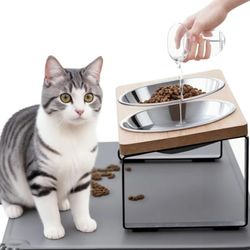 Ugraded Elevated Cat Bowls,15°Tilted Stand Anti Vomiting Raised Cat Dishes 