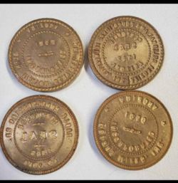 Vintage Brass Trade Tokens – Set of 4