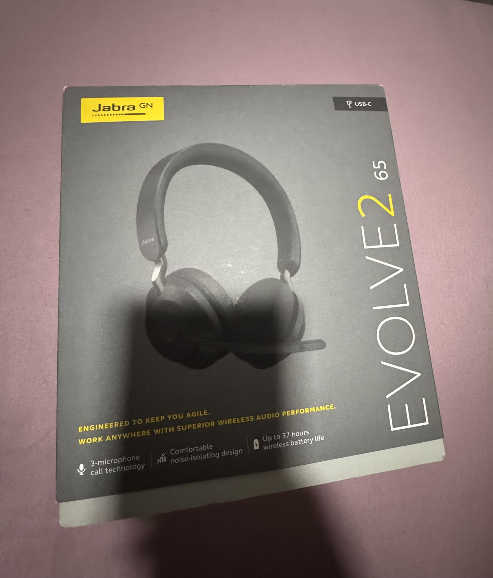 NEW! Jabra Evolve2 65 UC Wireless Headphones with Link380a, Stereo, Black