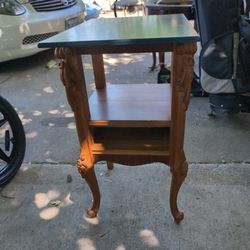 Vintage Walnut Side Table With Green Marble Top,1920s