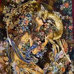 persian handmade silk and wool wall rug 