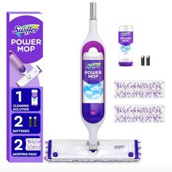 Swiffer PowerMop Multi-Surface Mop Kit for Floor Cleaning, Includes PowerMop, 2 Mopping Pad Refills, 1 Cleaning Solution with Fresh Scent and 2 Batter
