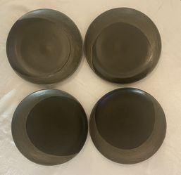 Set of 4 Black 11 1/4” Dinner Plates “Night Surf” by Pfaltzgraff