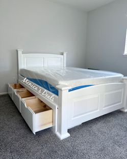 Full Solid Wood Bed With 3 Drawers And Memory Foam Mattress $680