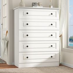  5 Drawer Dresser Tall, Modern White Chest of Drawers with Anti-Tip, Large Storage for Bedroom, Hallway, Entryway $100