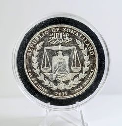 2011 SOMALILAND 1000 SHILLINGS 1 OZ 999 FINE COIN - cash local pickup at angleton no trade