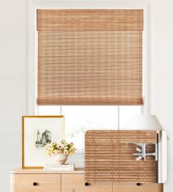 LazBlinds No Drill Bamboo Roman Shades, 33" W × 48" H, Ceylon Light Russet