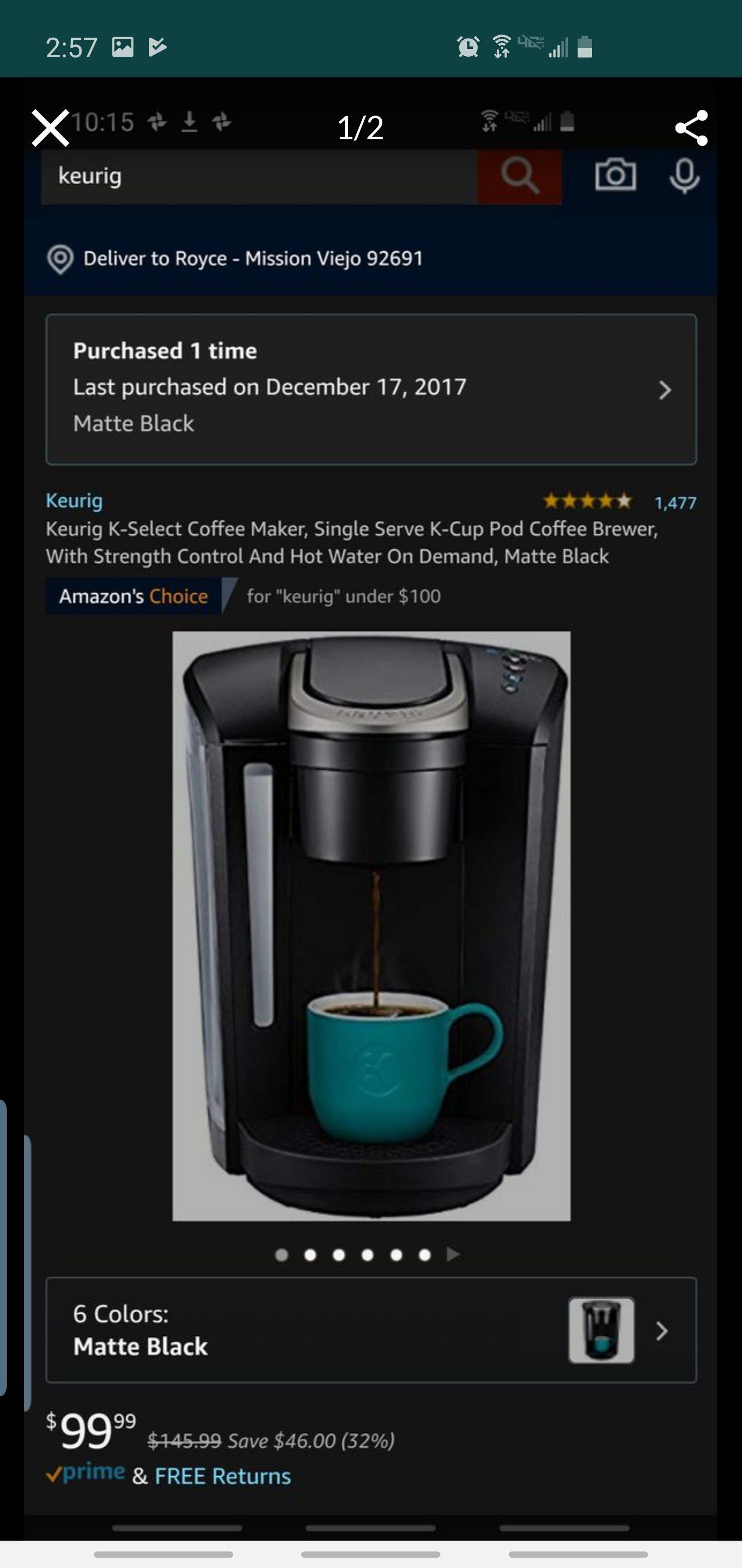 Used K select Keurig coffee maker (great deal)