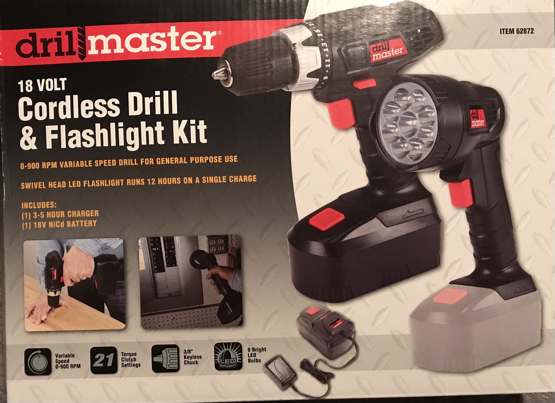 18 v Cordless Drill & Flashlight Kit