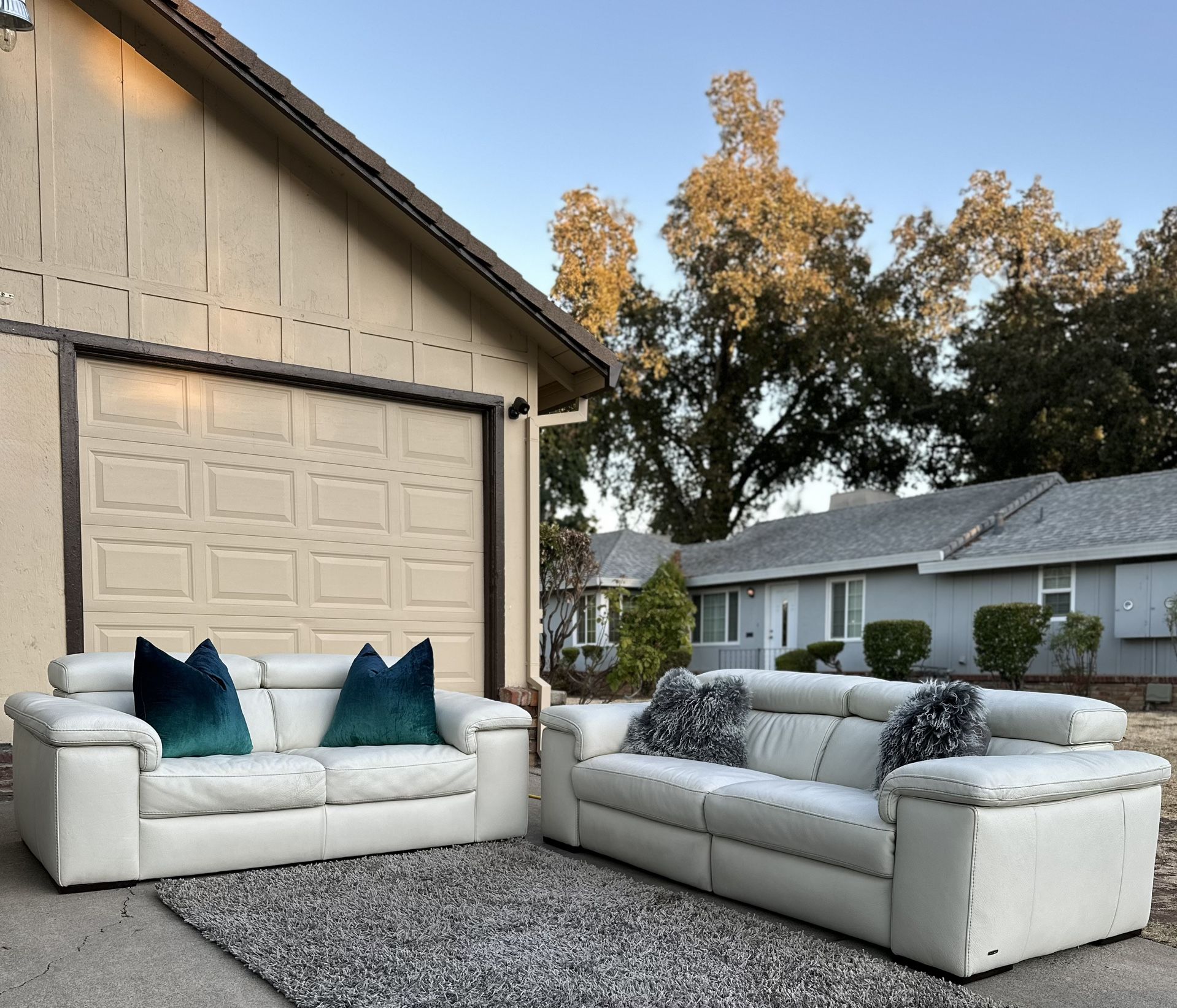 Natuzzi Editions Solare Set | White Power Leather Sofa + Loveseat | FREE Delivery